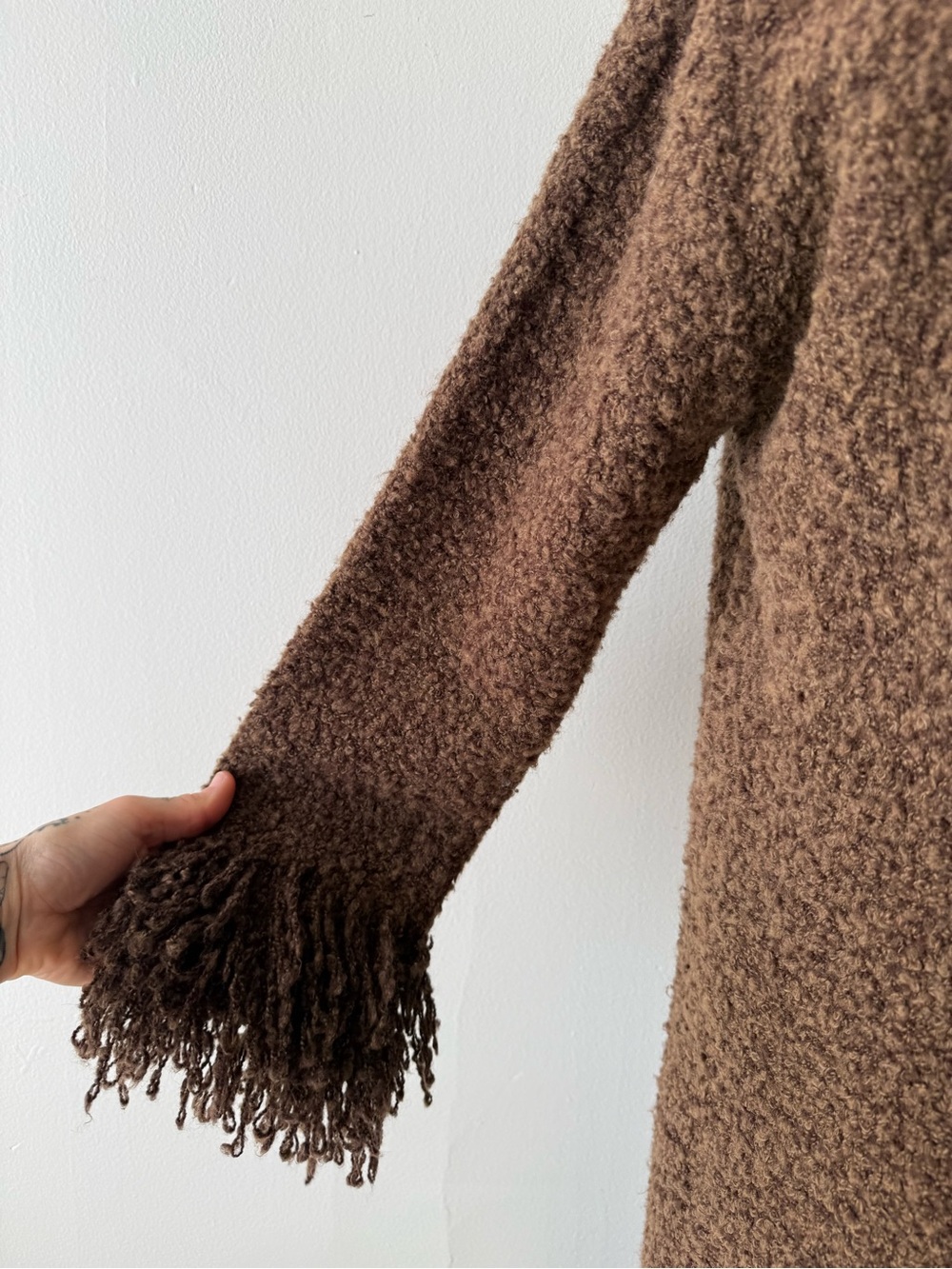 Penny Lane Long Brown Shaggy Duster Cardigan Boho Festival Coat Sweater - Picture 7 of 13